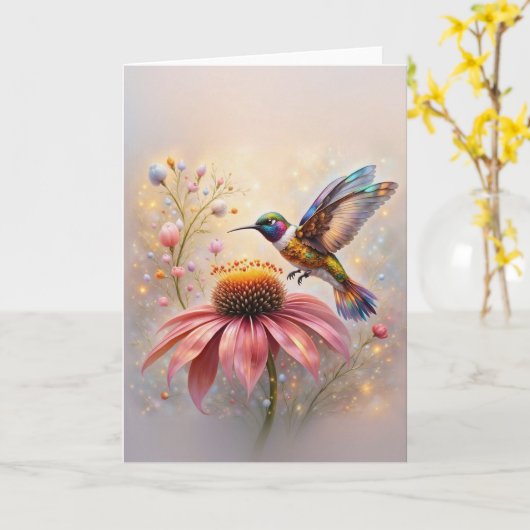 Jeweled Hummingbird Kaart (Gele Bloem)