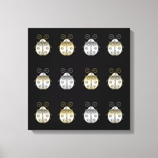 Jeweled Ladybugs Gold Silver Diamond Canvas Afdruk (Voorkant)