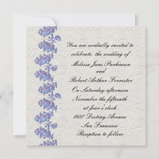 Jeweled Lavender Leaves Wedding Kaart (Achterkant)