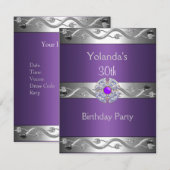 Jeweled Paars Silver 30th Birthday Party 2 Kaart (Voorkant / Achterkant)