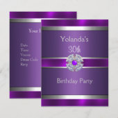 Jeweled Paars Silver Trim 30th Birthday Party 3 Kaart (Voorkant / Achterkant)