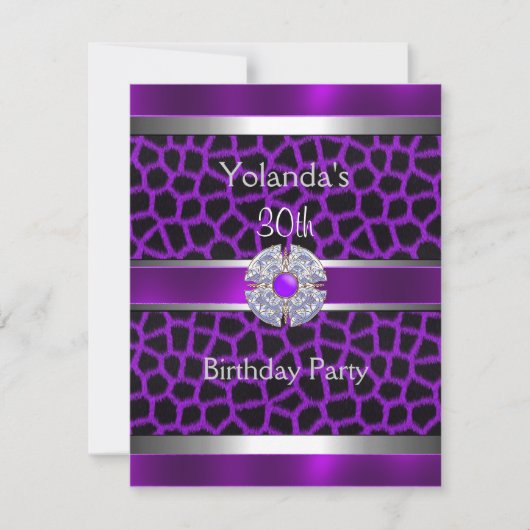 Jeweled Paars Silver Trim 30th Birthday Party 4 Kaart (Voorkant)