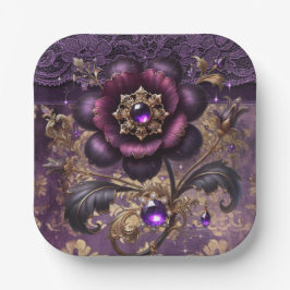 Jeweled Paarse Floral Party Bord