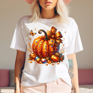 Jeweled Pumpkin With Gems and Bow Art T-Shirt