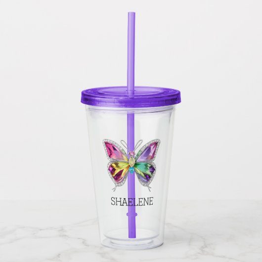 Jeweled Rainbow Crystal Butterfly Acryl Drinkbeker (Voorkant)