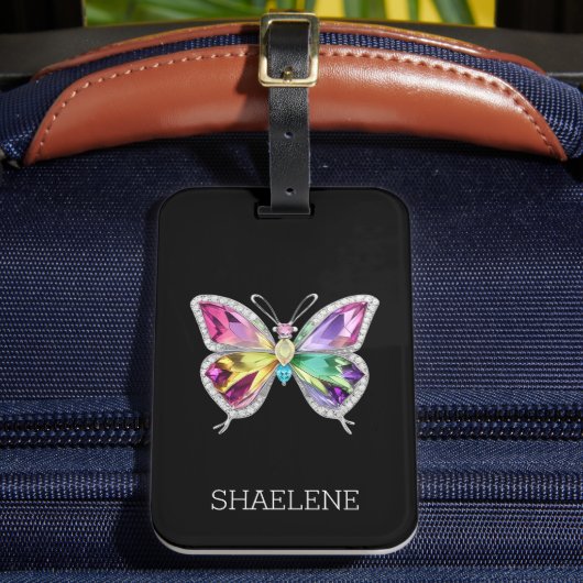 Jeweled Rainbow Crystal Butterfly Bagagelabel (Voorkant Insitu 2)