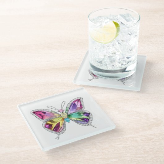 Jeweled Rainbow Crystal Butterfly Glazen Onderzetter (Schuin)