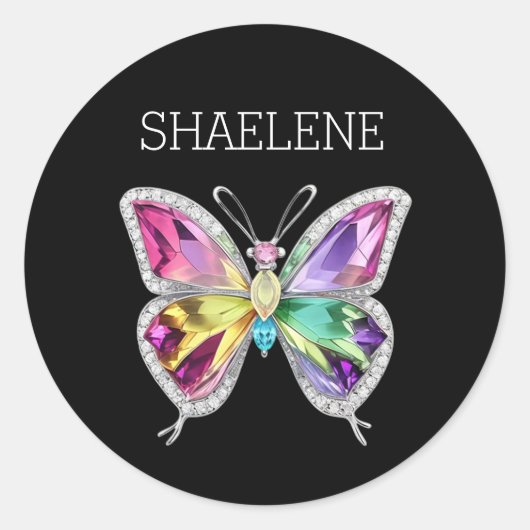 Jeweled Rainbow Crystal Butterfly Ronde Sticker (Voorkant)