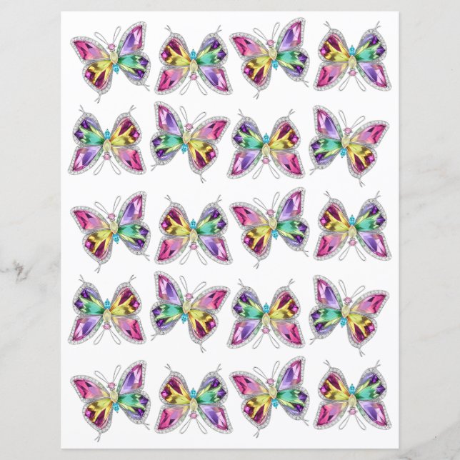 Jeweled Rainbow Crystal Butterfly Scrapbook Papier (Voorkant)