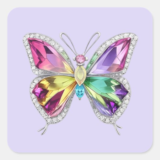 Jeweled Rainbow Crystal Butterfly Vierkante Sticker (Voorkant)