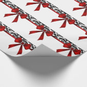 Jeweled Red Bow Damask Holiday Cadeaupapier (Hoek)