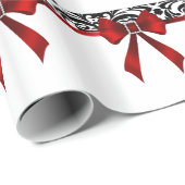 Jeweled Red Bow Damask Holiday Cadeaupapier (Rol Hoek)