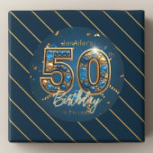 Jeweled Sapphire Blue and Gold 50th Birthday  Ronde Sticker