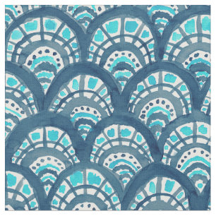 JEWELED SCALES Navy Mermaid Fish Pattern Stof