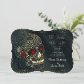 Jeweled Spider Skull & Rozen Glam Gothic Wedding Kaart (Staand voorkant)