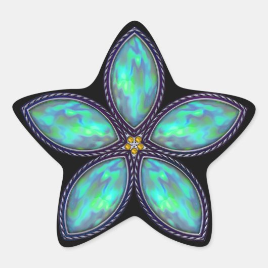 Jeweled Star - Blauwgroen Ster Sticker (Voorkant)