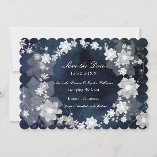 Jeweled Wreath Glam Winter Wedding Save the Date (Voorkant)