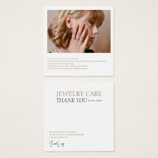 Jewelry Care-fotokaart Vierkante Visitekaartjes (Voorkant /achterkant)