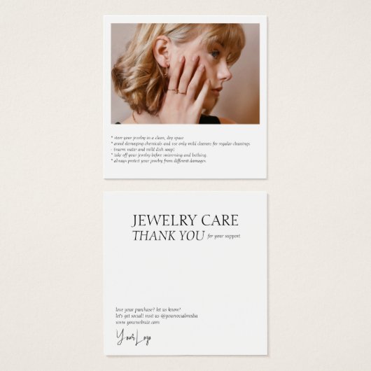 Jewelry Care-fotokaart Vierkante Visitekaartjes (Voorkant /achterkant)