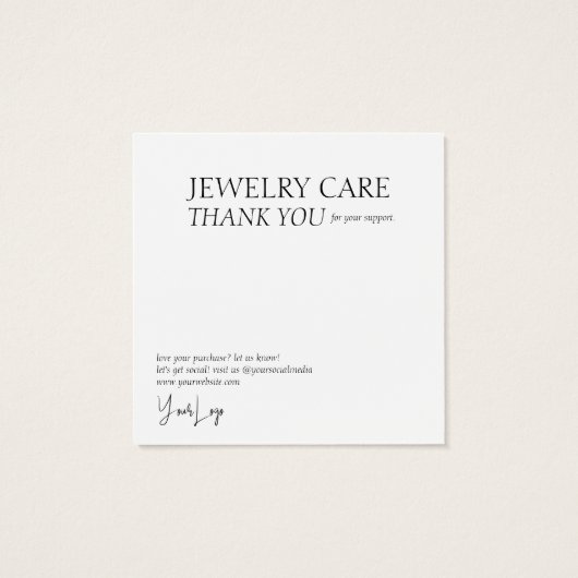 Jewelry Care-fotokaart Vierkante Visitekaartjes (Achterkant)