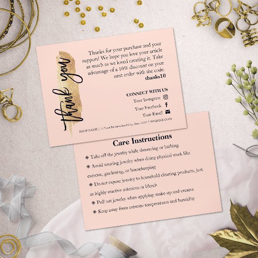 Jewelry Care Gold Glitter-script Hartelijk dank Visitekaartje