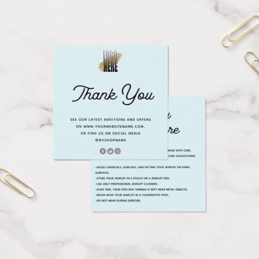 Jewelry Care Kaart Dank u wel met logo Blue (Kantoor)