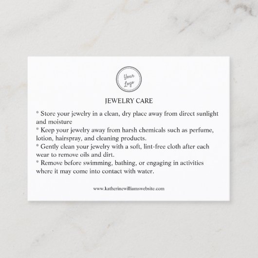 Jewelry Care Kaart Uw Logo QR Code toevoegen Visitekaartje (Voorkant)