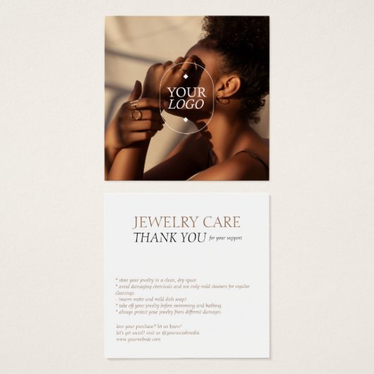 Jewelry Care Logo-fotokaart Vierkante Visitekaartjes (Voorkant /achterkant)