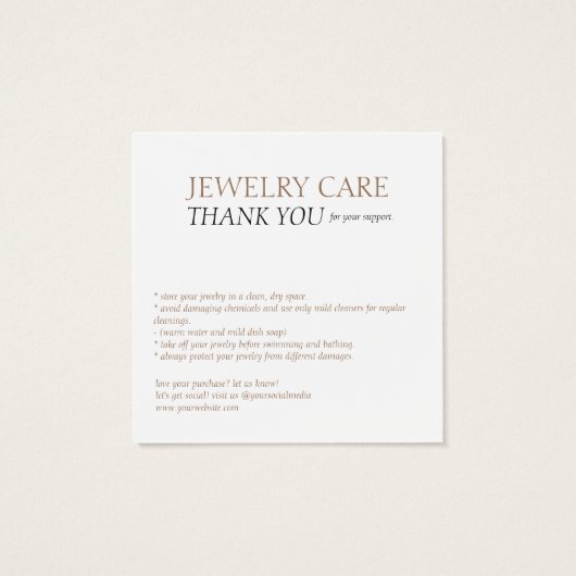 Jewelry Care Logo-fotokaart Vierkante Visitekaartjes (Achterkant)