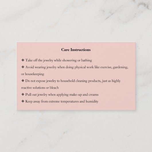 Jewelry Care Roze Chic Script Hartelijk dank Visitekaartje (Achterkant)