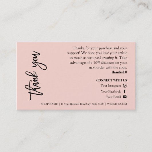 Jewelry Care Roze Chic Script Hartelijk dank Visitekaartje (Voorkant)