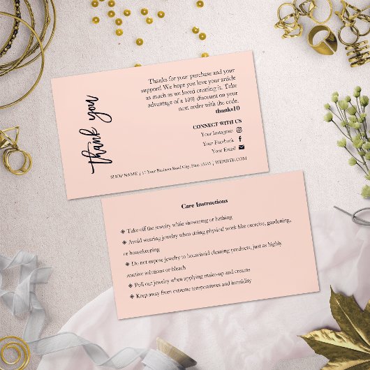 Jewelry Care Roze Chic Script Hartelijk dank Visitekaartje