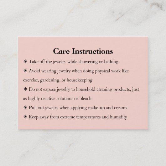 Jewelry Care Roze Chic Script Hartelijk dank Visitekaartje (Achterkant)