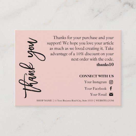 Jewelry Care Roze Chic Script Hartelijk dank Visitekaartje (Voorkant)