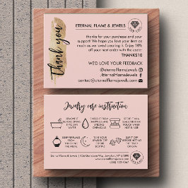 Jewelry Care White Chic Script Pink Thank You Card Visitekaartje