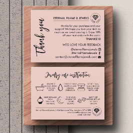 Jewelry Care White Chic Script Pink Thank You Card Visitekaartje