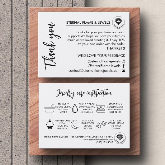 Jewelry Care White Chic Script Thank You Card Visitekaartje