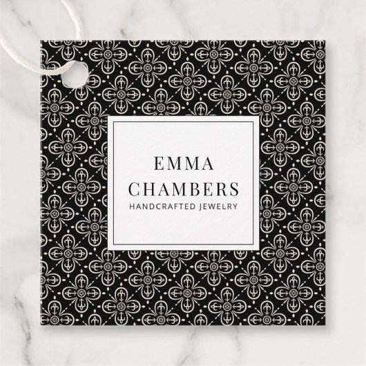 Jewelry Designer Black White Motif Pattern Bedankjes Labels (Voorkant)