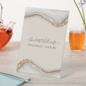 Jewelry Designer Pink Gold Glitter Agate Reclamebord Met Voetstuk (Insitu)