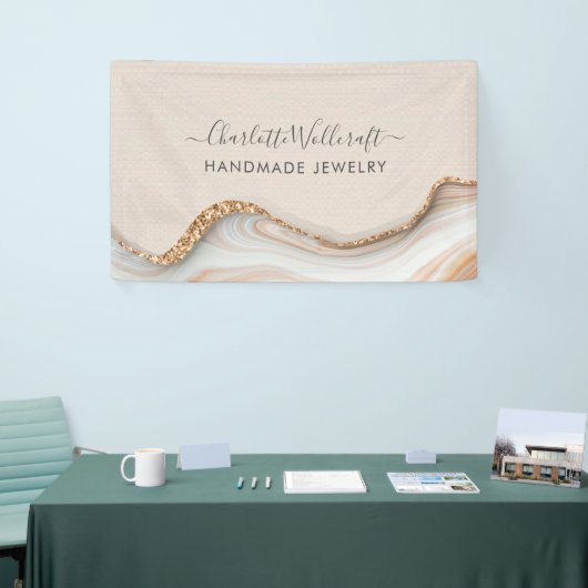 Jewelry Designer Pink Gold Glitter Marble Agate Spandoek (Beurs)