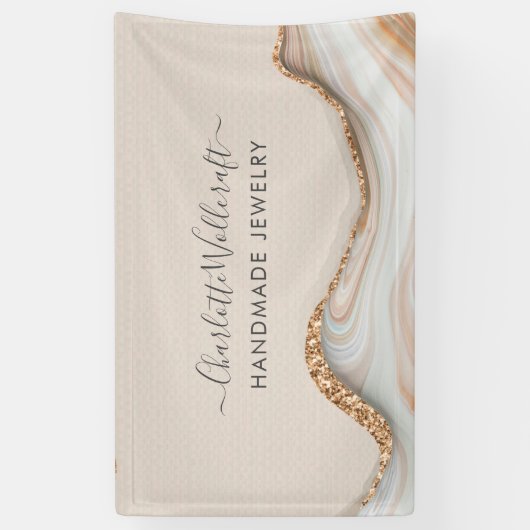 Jewelry Designer Pink Gold Glitter Marble Agate Spandoek (Verticaal)