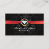Jewelry Designer Red Ribbon Damask Modern Visitekaartje (Voorkant)