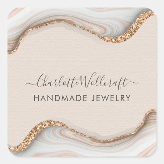 Jewelry Designer roze Gold Glitter Agate Label (Voorkant)