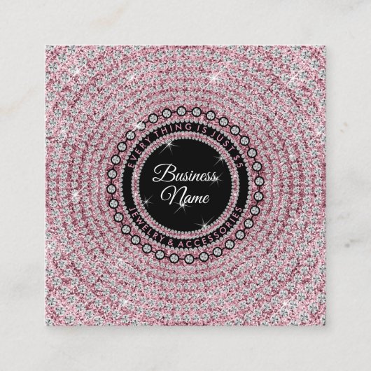 Jewelry Diamond Circle Pink Glitz Bling Elegant Vierkante Visitekaartje (Voorkant)
