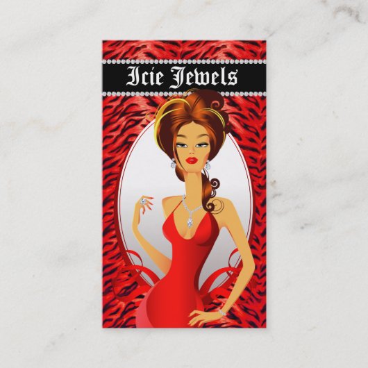 Jewelry Diamonds Red Zebra Heart Visitekaartje (Voorkant)