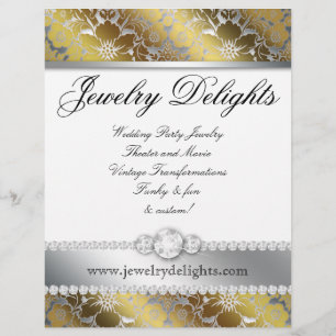 Jewelry Flyer Hair Salon Floral Damask Gold Silver