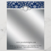 Jewelry Flyer Hair Salon Floral Damask Navy Silver (Achterkant)
