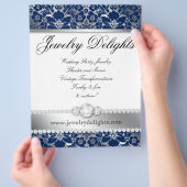 Jewelry Flyer Hair Salon Floral Damask Navy Silver (Hand)