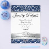 Jewelry Flyer Hair Salon Floral Damask Navy Silver (Enkel)