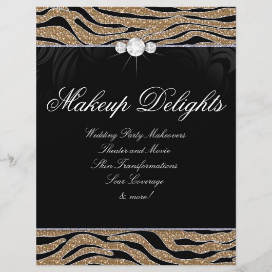 Jewelry Flyer Hair Salon Zebra Glitter Gold (Voorkant)